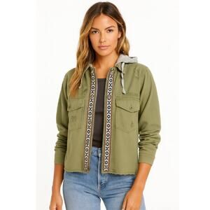 Free People Weekend Wanderer Distressed Green Hooded Jacket – Size Small